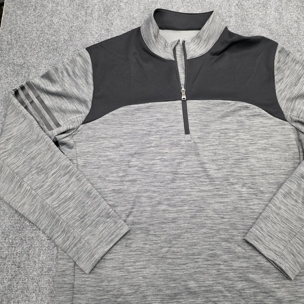 Adidas Mens Large Gray Black Space Dye Quarter Zip Pullover Long Sleeve Shirt